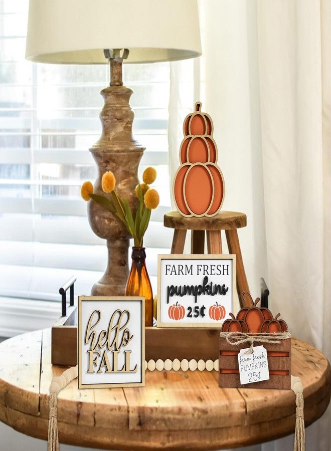 DAZONGE Fall Decor, 5PCS Fall Decorations for Home, Hello Sign, Stacked Pumpkin, Farm Fresh, Pumpkin Crate, Bead Garland, Rustic Tiered Tray Decor - Image 2